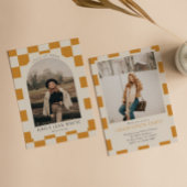 金ゴールド市松模様にアーチクラシック写真卒業 招待状