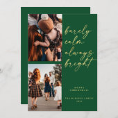 金ゴールド常に明るい写真クリスマスグリーン シーズンカード (正面/裏面)