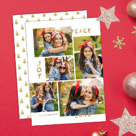 金ゴールド平和ジョイ愛5写真コラージクリスマス シーズンカード