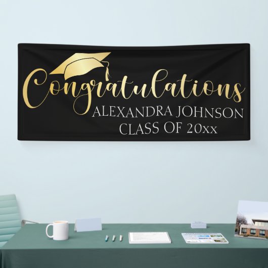 金ゴールド年モダンカスタムの卒業おめでとう 横断幕 (トレードショー)