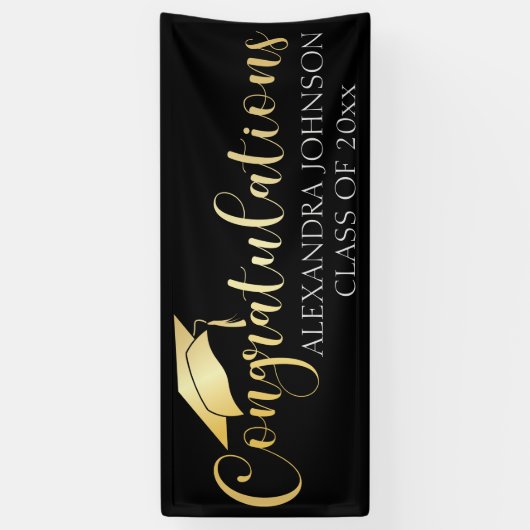 金ゴールド年モダンカスタムの卒業おめでとう 横断幕 (縦)