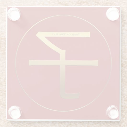 金ゴールド年中国の〔占星術の〕十二宮図誕生日GlC ガラスコースター (裏面)