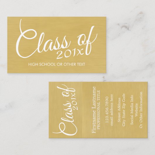 金ゴールド年制学校カスタムの卒業級 コーリングカード (正面/裏面)