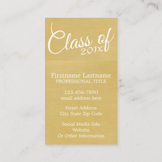 金ゴールド年制学校カスタムの卒業級 コーリングカード (裏面)