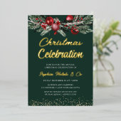 金ゴールド年間クリスマスガラパーティーお祝い金ゴールド 箔招待状 (立ち正面)