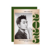 金ゴールド年 |ダークグリーン・カレッジ写真卒業 カード (正面/裏面インサイチュ)