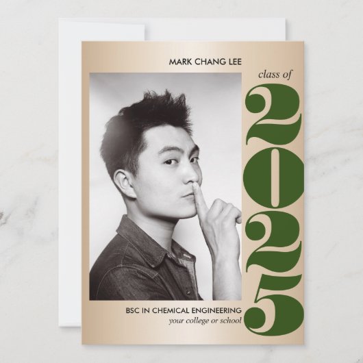 金ゴールド年 |ダークグリーン・カレッジ写真卒業 カード (正面)
