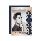 金ゴールド年 |ネイビーブルーカレッジ写真卒業 カード (正面/裏面インサイチュ)