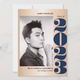 金ゴールド年 |ネイビーブルーカレッジ写真卒業 カード
