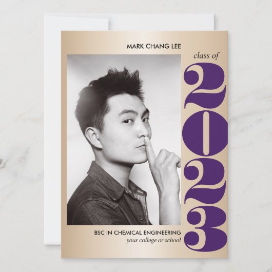金ゴールド年 |パープルカレッジ写真卒業 カード (正面)