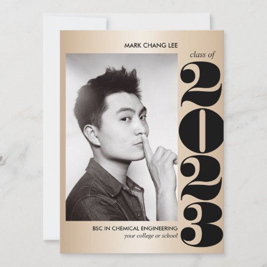 金ゴールド年 |ブラックはっきりしたカレッジ写真卒業 カード (正面)