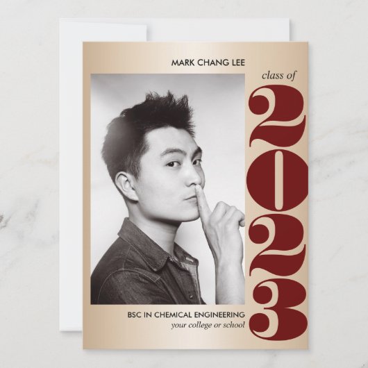 金ゴールド年 | BURGUNDY COLLEGE写真卒業 カード (正面)