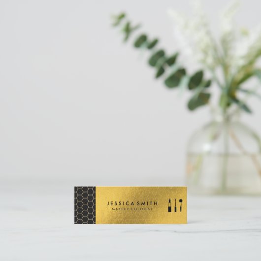 金ゴールド幾何きらめく | 六角トリムMUA スキニー名刺 (スタンド正面)