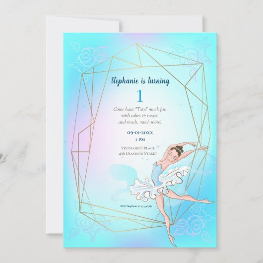 金ゴールド幾何アクアバレエプリンセス1st誕生日 招待状 (正面)