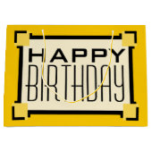 金ゴールド幾何アールデコハッピーバースデー ラージペーパーバッグ (正面)