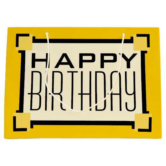 金ゴールド幾何アールデコハッピーバースデー ラージペーパーバッグ (正面)