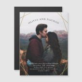 金ゴールド幾何カスタム婚約結婚写真 マグネット招待状 (正面/裏面)