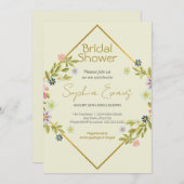 金ゴールド幾何グリーンフローラブライダルシャワー 招待状 (正面/裏面)