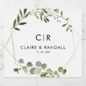 金ゴールド幾何グリーンユーカリ結婚プス スパークリングワインラベル (シングルラベル)