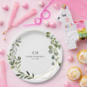 金ゴールド幾何グリーンユーカリ結婚プス ペーパープレート (パーティー)