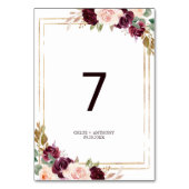 金ゴールド幾何グリーン赤面ブルゴーニュフローラ結婚ズ テーブルナンバー (正面)