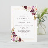 金ゴールド幾何グリーン赤面ブルゴーニュフローラ結婚ズ 招待状 (スタンド正面)