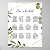 金ゴールド幾何ユーカリ結婚のシーティングチャート ポスター (正面)