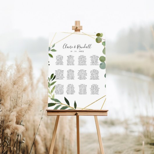 金ゴールド幾何ユーカリ結婚のシーティングチャート ポスター