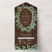 金ゴールド幾何ユーカリ葉スウッド結婚ズ オールインワン招待状 (内側)