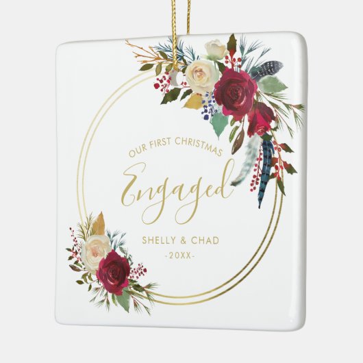 金ゴールド幾何写真当社の初めてのクリスマス 婚約した セラミックオーナメント (左)