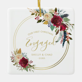 金ゴールド幾何写真当社の初めてのクリスマス 婚約した セラミックオーナメント