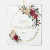 金ゴールド幾何写真新しい親の初めてのクリスマス セラミックオーナメント (左)