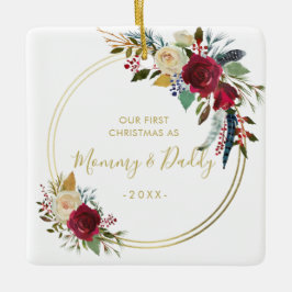 金ゴールド幾何写真新しい親の初めてのクリスマス セラミックオーナメント