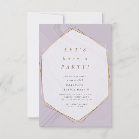 金ゴールド幾何大理石写真卒業パーティー 招待状 (正面)