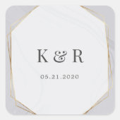 金ゴールド幾何大理石結婚のモノグラム スクエアシール (正面)