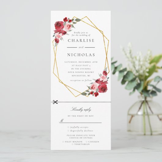 金ゴールド幾何学フローラ結婚式招待状w rsvp 招待状 (スタンド正面)