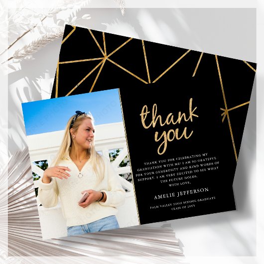 金ゴールド幾何学写真の卒業サンキューカード サンキューカード