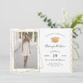金ゴールド幾何学写真の卒業招待状 招待状 (スタンド正面)