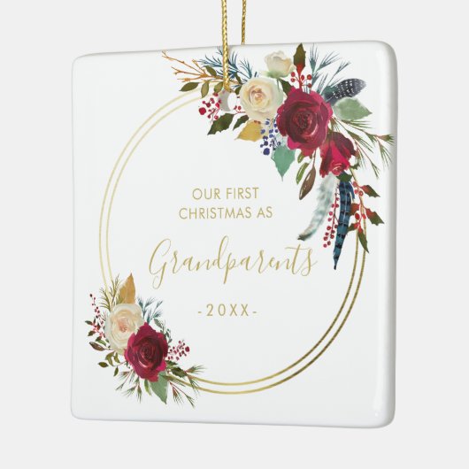 金ゴールド幾何学写真の祖父母初めてのクリスマス セラミックオーナメント (左)
