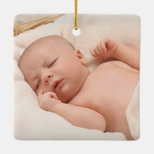 金ゴールド幾何学写真の祖父母初めてのクリスマス セラミックオーナメント (裏面)