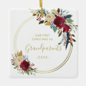金ゴールド幾何学写真の祖父母初めてのクリスマス セラミックオーナメント (正面)