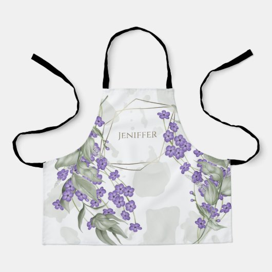 金ゴールド幾何学模様の水彩の葉状花枠 エプロン (正面)