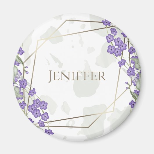 金ゴールド幾何学模様の水彩の葉状花枠 マグネット (正面)