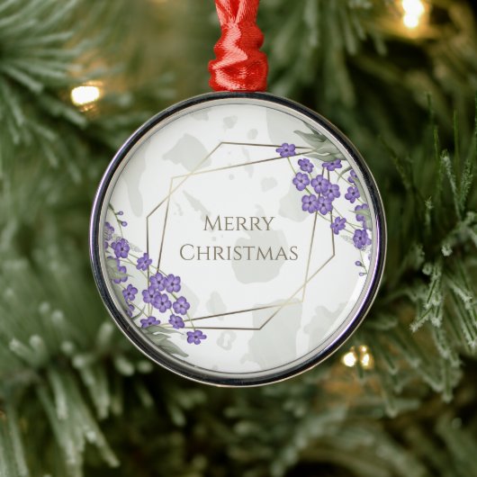 金ゴールド幾何学模様の水彩の葉状花枠 メタルオーナメント (ツリー)