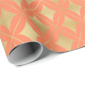 金ゴールド幾何学模様カスタムのピーチ背景 ラッピングペーパー (ロールコーナー)