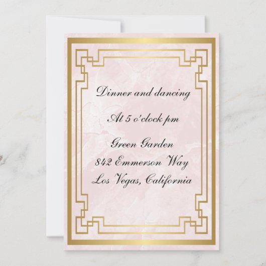 金ゴールド幾何学模様ピンクマーブルウェディング 招待状 (正面)