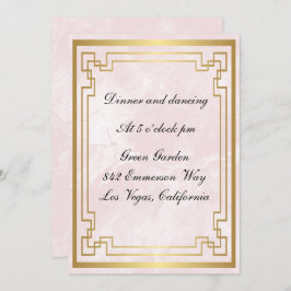 金ゴールド幾何学模様ピンクマーブルウェディング 招待状