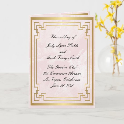 金ゴールド幾何学模様ピンクマーブル結婚式 プログラム (黄色い花)