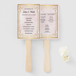 金ゴールド幾何学模様ピンクマーブル結婚式 プログラム ハンドファン