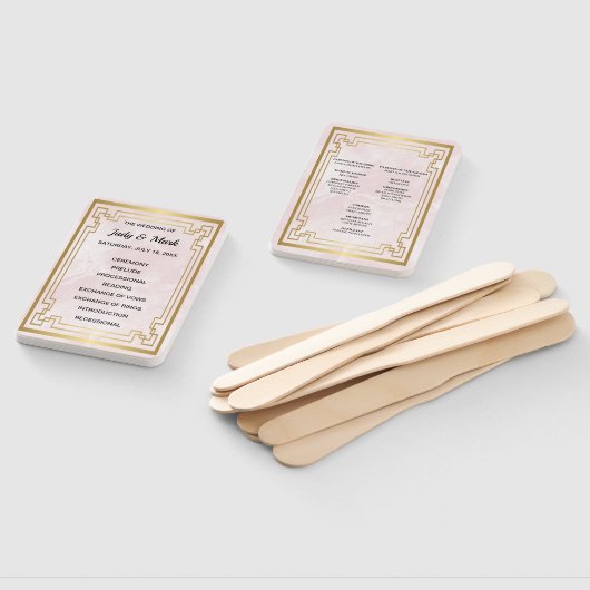 金ゴールド幾何学模様ピンクマーブル結婚式 プログラム ハンドファン (組立なし)